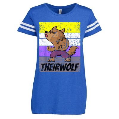 Vintage Theirwolf Nonbinary Pride Non Binary LGBTQ Enza Ladies Jersey Football T-Shirt