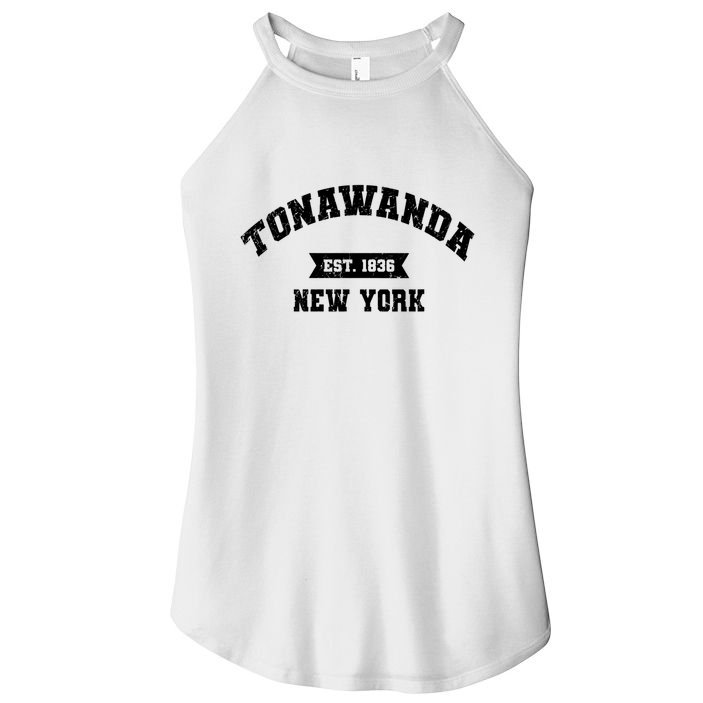 Vintage Tonawanda New York Ny Athletic Sports Style V Neck Women's Perfect Tri Rocker Tank