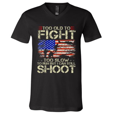 Vintage Too Old To Fight Too Slow To Run Veteran V-Neck T-Shirt