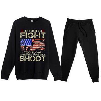 Vintage Too Old To Fight Too Slow To Run Veteran Premium Crewneck Sweatsuit Set