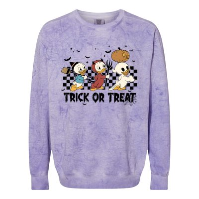 Vintage Trick Or Treat Three Ducks Halloween Funny Duck Spooky Season Colorblast Crewneck Sweatshirt