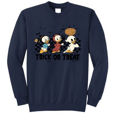 Vintage Trick Or Treat Three Ducks Halloween Funny Duck Spooky Season Tall Sweatshirt