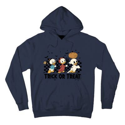 Vintage Trick Or Treat Three Ducks Halloween Funny Duck Spooky Season Tall Hoodie