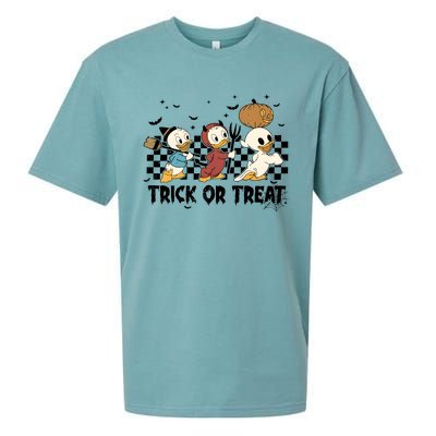 Vintage Trick Or Treat Three Ducks Halloween Funny Duck Spooky Season Sueded Cloud Jersey T-Shirt