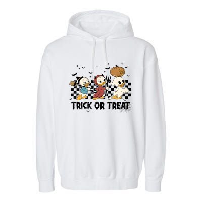 Vintage Trick Or Treat Three Ducks Halloween Funny Duck Spooky Season Garment-Dyed Fleece Hoodie