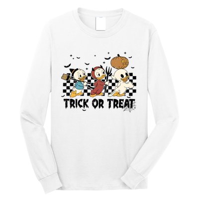 Vintage Trick Or Treat Three Ducks Halloween Funny Duck Spooky Season Long Sleeve Shirt