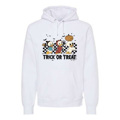 Vintage Trick Or Treat Three Ducks Halloween Funny Duck Spooky Season Premium Hoodie