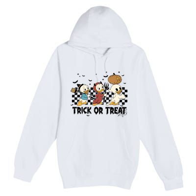 Vintage Trick Or Treat Three Ducks Halloween Funny Duck Spooky Season Premium Pullover Hoodie