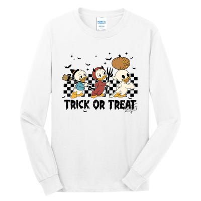 Vintage Trick Or Treat Three Ducks Halloween Funny Duck Spooky Season Tall Long Sleeve T-Shirt