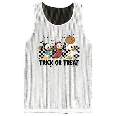 Vintage Trick Or Treat Three Ducks Halloween Funny Duck Spooky Season Mesh Reversible Basketball Jersey Tank