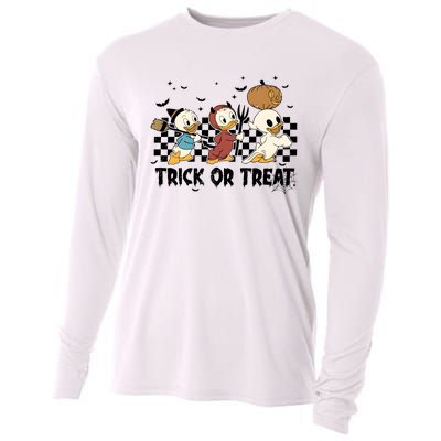 Vintage Trick Or Treat Three Ducks Halloween Funny Duck Spooky Season Cooling Performance Long Sleeve Crew