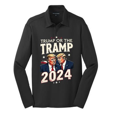 Vote Trump Or The Tramp 2024 Funny Election Vance Silk Touch Performance Long Sleeve Polo