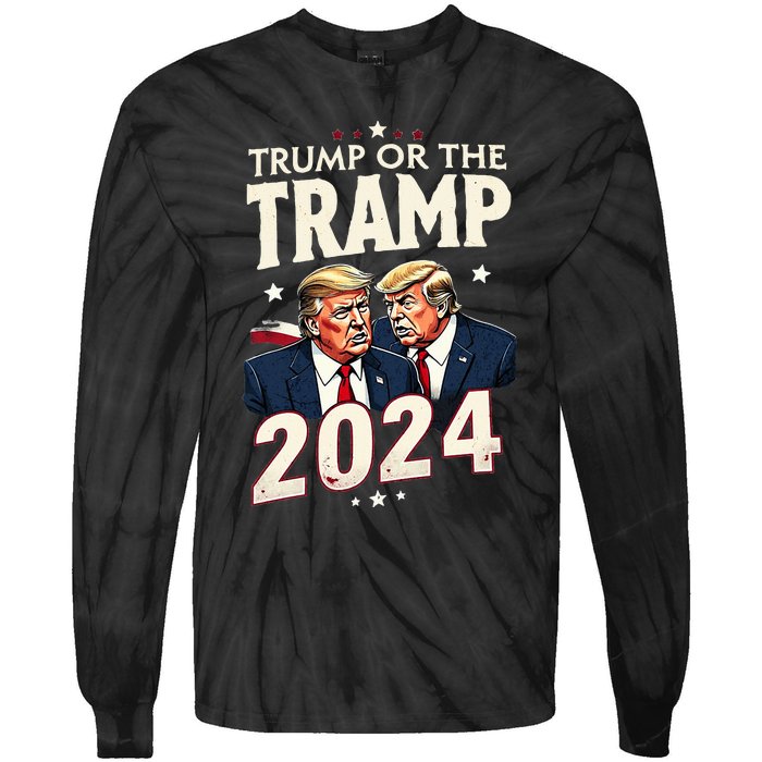 Vote Trump Or The Tramp 2024 Funny Election Vance Tie-Dye Long Sleeve Shirt