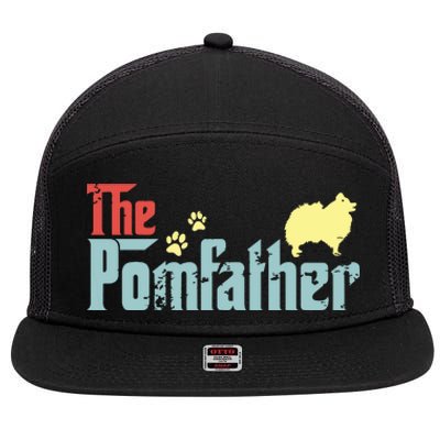 Vintage The Pomfather Happy Fathers Day Pomeranian Lover 7 Panel Mesh Trucker Snapback Hat