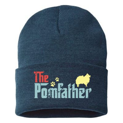 Vintage The Pomfather Happy Fathers Day Pomeranian Lover Sustainable Knit Beanie