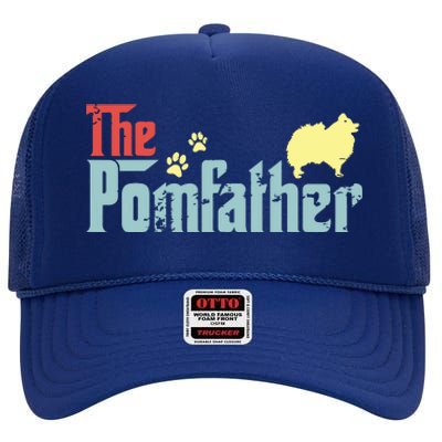 Vintage The Pomfather Happy Fathers Day Pomeranian Lover High Crown Mesh Back Trucker Hat