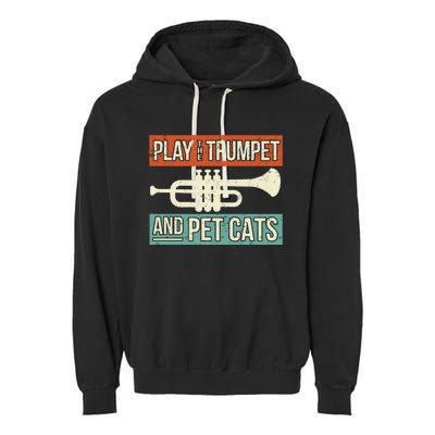 Vintage Trumpet Player Design Cat Lover Trumpeter I Pet Cats Garment-Dyed Fleece Hoodie