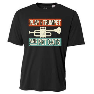 Vintage Trumpet Player Design Cat Lover Trumpeter I Pet Cats Cooling Performance Crew T-Shirt