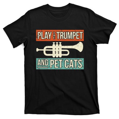 Vintage Trumpet Player Design Cat Lover Trumpeter I Pet Cats T-Shirt