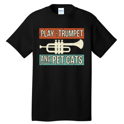 Vintage Trumpet Player Design Cat Lover Trumpeter I Pet Cats Tall T-Shirt