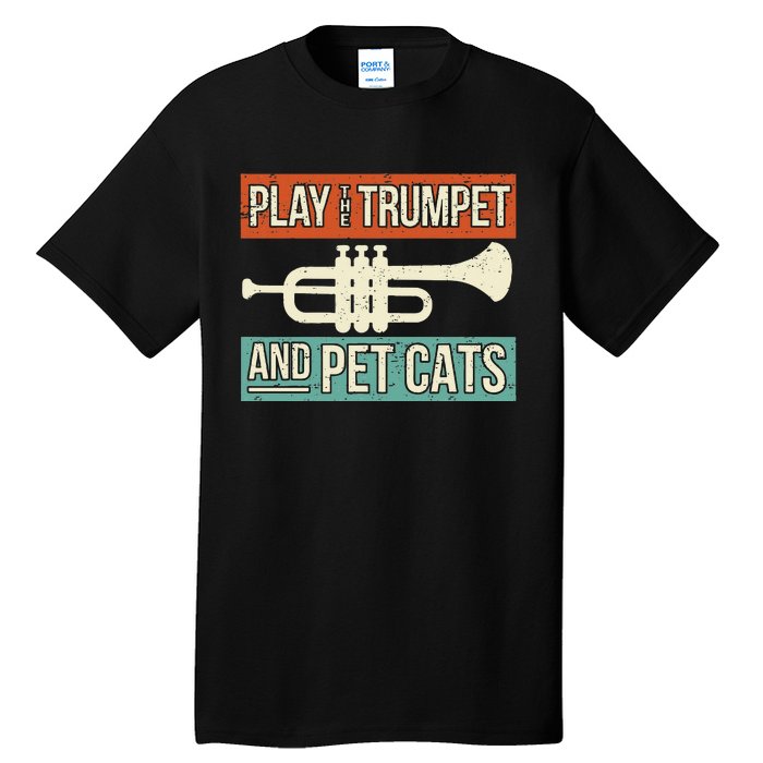 Vintage Trumpet Player Design Cat Lover Trumpeter I Pet Cats Tall T-Shirt