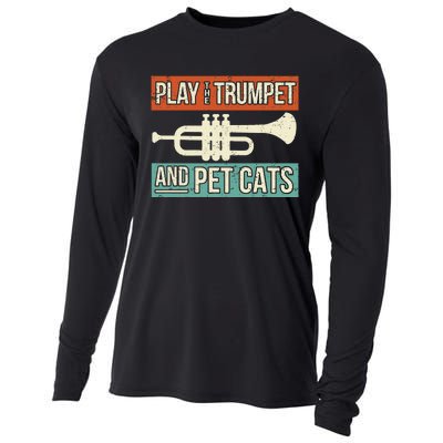 Vintage Trumpet Player Design Cat Lover Trumpeter I Pet Cats Cooling Performance Long Sleeve Crew