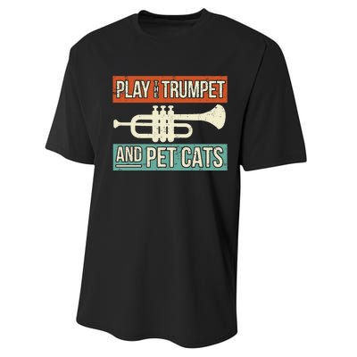 Vintage Trumpet Player Design Cat Lover Trumpeter I Pet Cats Performance Sprint T-Shirt