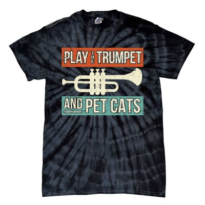 Vintage Trumpet Player Design Cat Lover Trumpeter I Pet Cats Tie-Dye T-Shirt