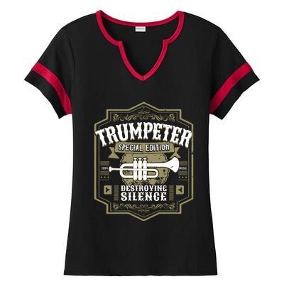 Vintage Trumpet Player Retro Graphic Trumpeter Ladies Halftime Notch Neck Tee