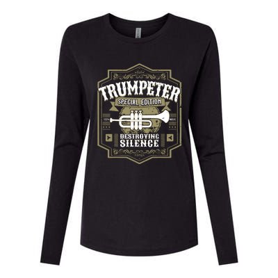 Vintage Trumpet Player Retro Graphic Trumpeter Womens Cotton Relaxed Long Sleeve T-Shirt