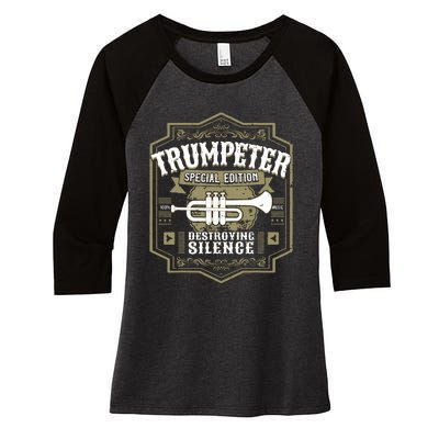 Vintage Trumpet Player Retro Graphic Trumpeter Women's Tri-Blend 3/4-Sleeve Raglan Shirt