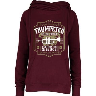 Vintage Trumpet Player Retro Graphic Trumpeter Womens Funnel Neck Pullover Hood