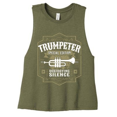 Vintage Trumpet Player Retro Graphic Trumpeter Women's Racerback Cropped Tank