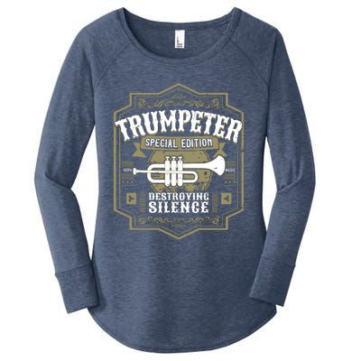 Vintage Trumpet Player Retro Graphic Trumpeter Women's Perfect Tri Tunic Long Sleeve Shirt