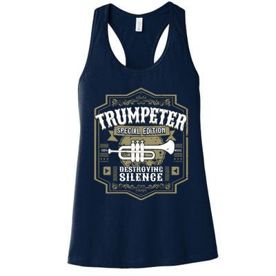 Vintage Trumpet Player Retro Graphic Trumpeter Women's Racerback Tank