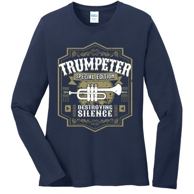 Vintage Trumpet Player Retro Graphic Trumpeter Ladies Long Sleeve Shirt