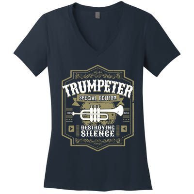 Vintage Trumpet Player Retro Graphic Trumpeter Women's V-Neck T-Shirt