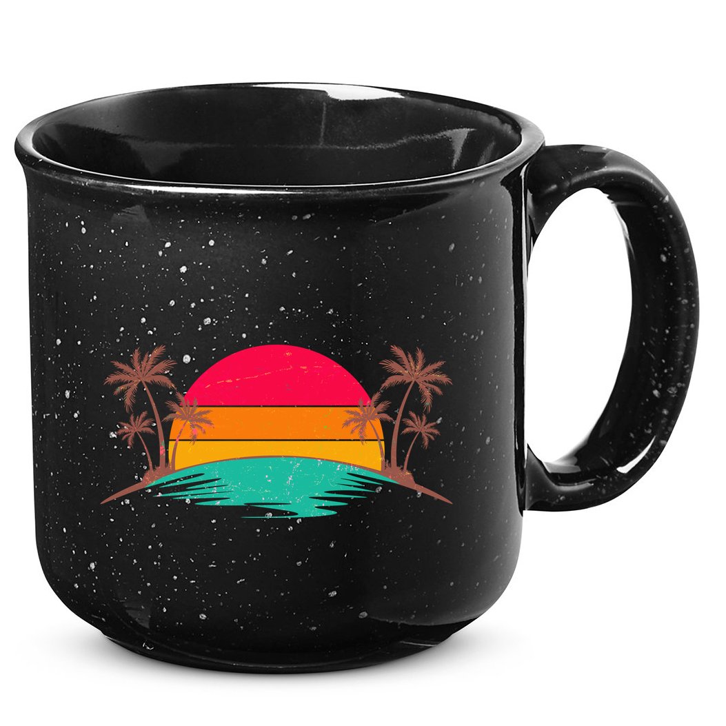 Vintage Tropical Palm Trees Sunset Sunrise 15oz Campfire Ceramic Mug