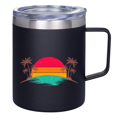 Vintage Tropical Palm Trees Sunset Sunrise 12oz Stainless Steel Coffee Mug