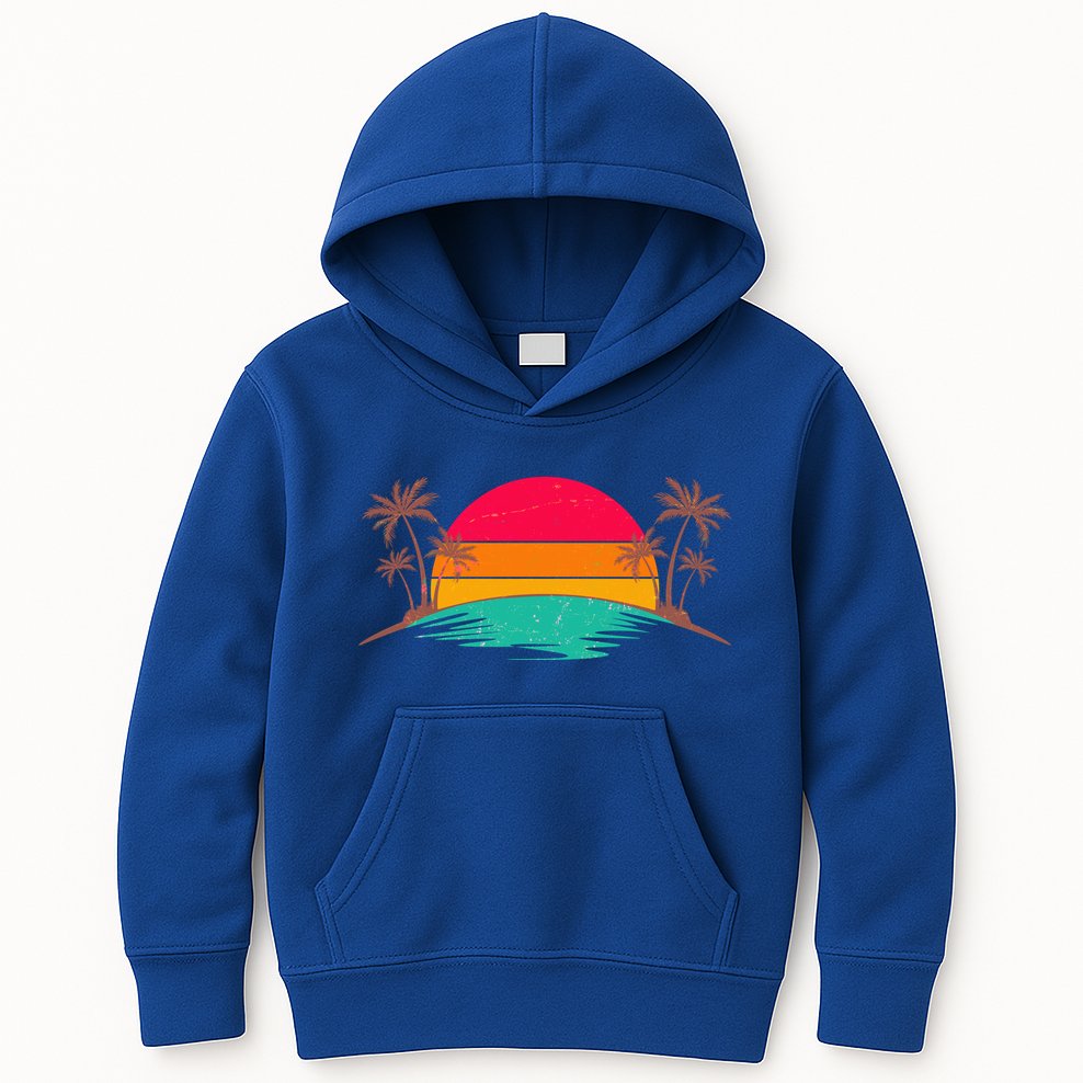 Vintage Tropical Palm Trees Sunset Sunrise Kids Hoodie