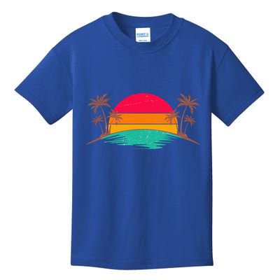 Vintage Tropical Palm Trees Sunset Sunrise Kids T-Shirt