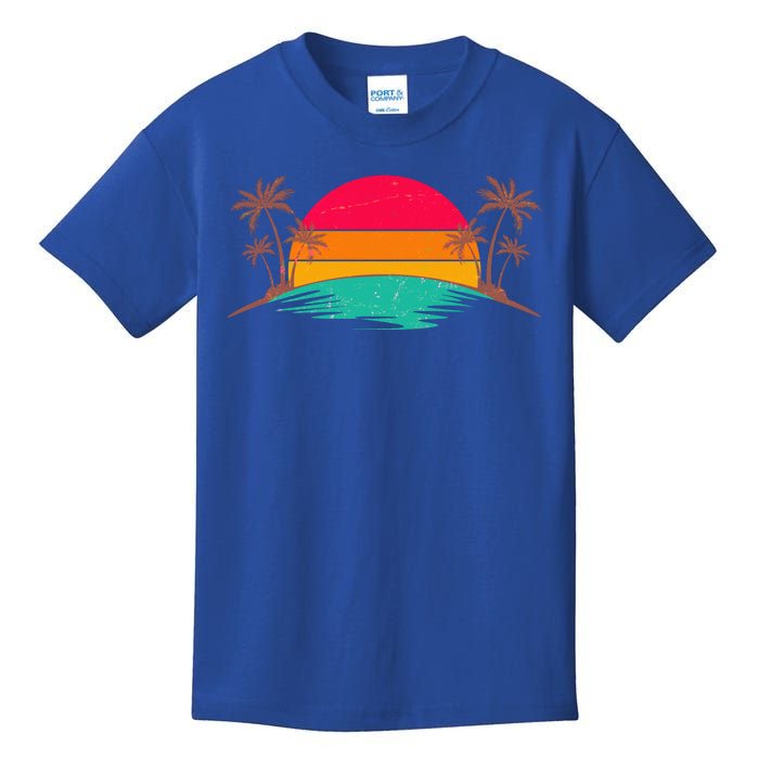 Vintage Tropical Palm Trees Sunset Sunrise Kids T-Shirt