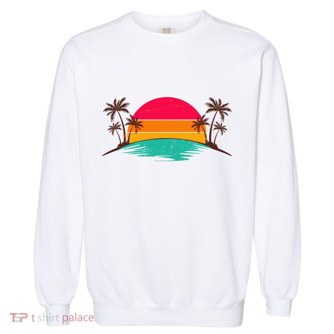 Vintage Tropical Palm Trees Sunset Sunrise Garment-Dyed Sweatshirt