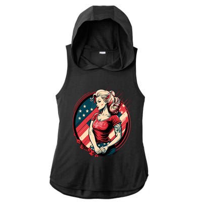 Vintage Tattoo Pinup Flag Rebellious Playful American Ladies PosiCharge Tri-Blend Wicking Draft Hoodie Tank