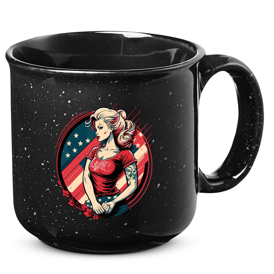 Vintage Tattoo Pinup Flag Rebellious Playful American 15oz Campfire Ceramic Mug