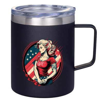 Vintage Tattoo Pinup Flag Rebellious Playful American 12oz Stainless Steel Coffee Mug
