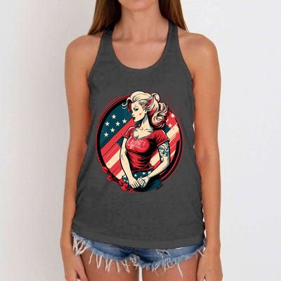 Vintage Tattoo Pinup Flag Rebellious Playful American Women's Knotted Racerback Tank