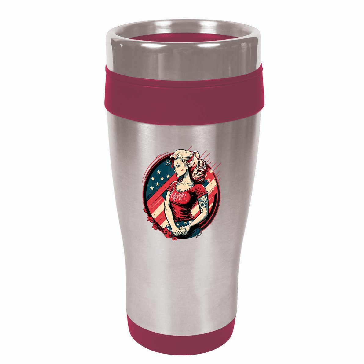 Vintage Tattoo Pinup Flag Rebellious Playful American 16oz Travel Tumbler