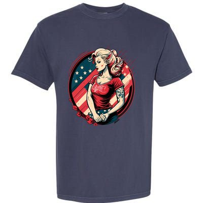 Vintage Tattoo Pinup Flag Rebellious Playful American Garment-Dyed Heavyweight T-Shirt