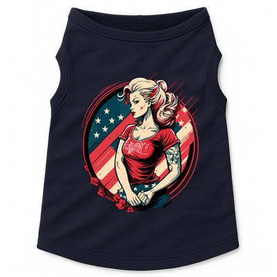 Vintage Tattoo Pinup Flag Rebellious Playful American Doggie Tank